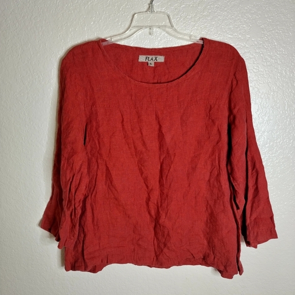 Flax CrewNeck Look Sleeve Lagenlook Linen Shirt Sz S - Picture 1 of 9